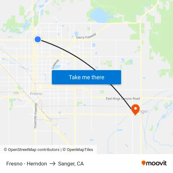 Fresno - Herndon to Sanger, CA map