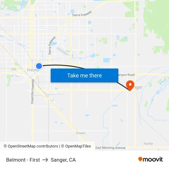 Belmont - First to Sanger, CA map