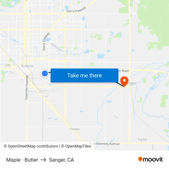 Maple - Butler to Sanger, CA map