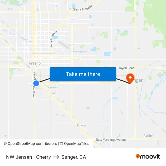 NW Jensen - Cherry to Sanger, CA map