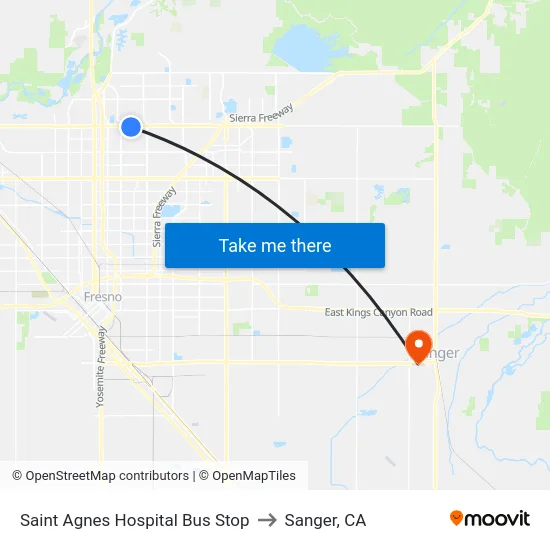Saint Agnes Hospital  Bus Stop to Sanger, CA map