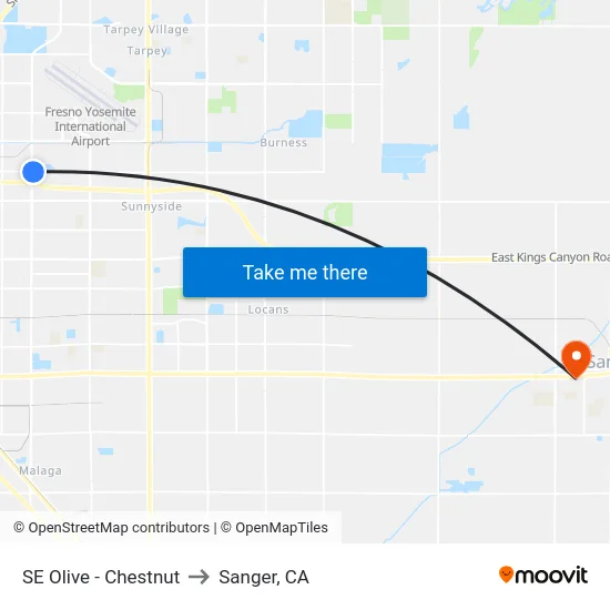 SE Olive - Chestnut to Sanger, CA map