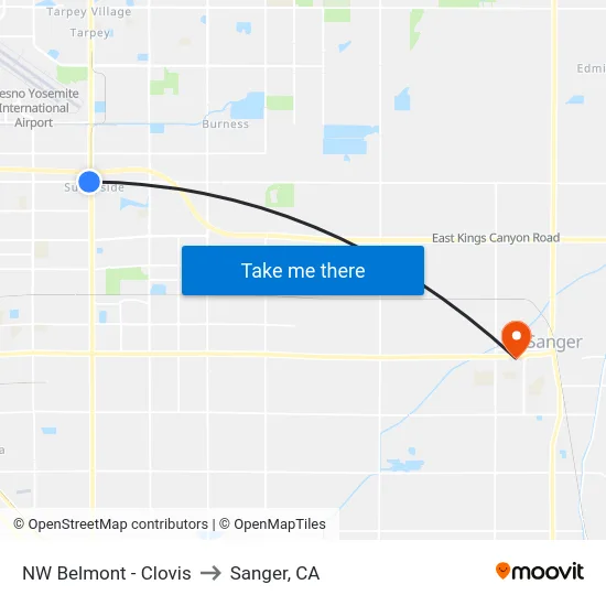 NW Belmont - Clovis to Sanger, CA map