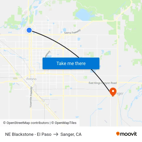 NE Blackstone - El Paso to Sanger, CA map