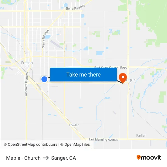 Maple - Church to Sanger, CA map