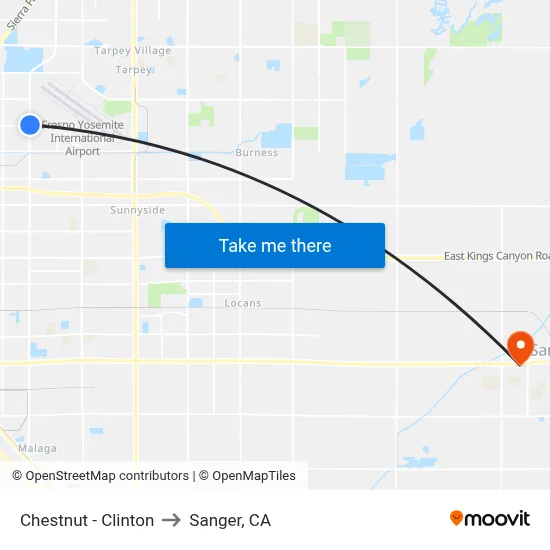 Chestnut - Clinton to Sanger, CA map