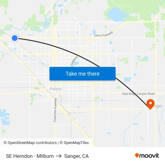 SE Herndon - Milburn to Sanger, CA map