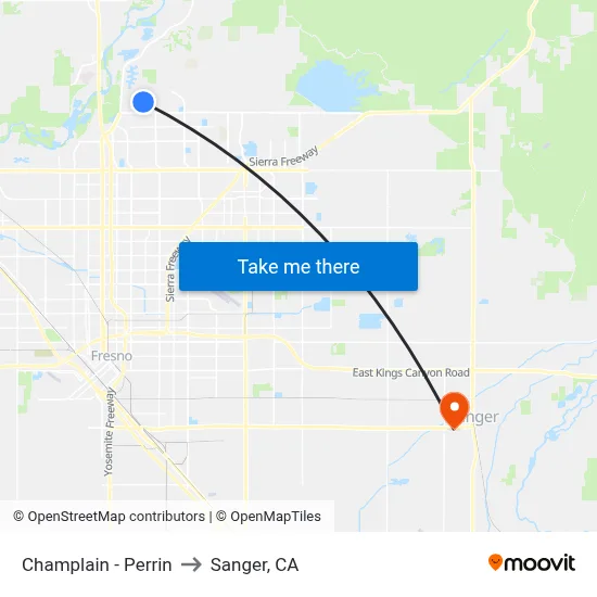 Champlain - Perrin to Sanger, CA map