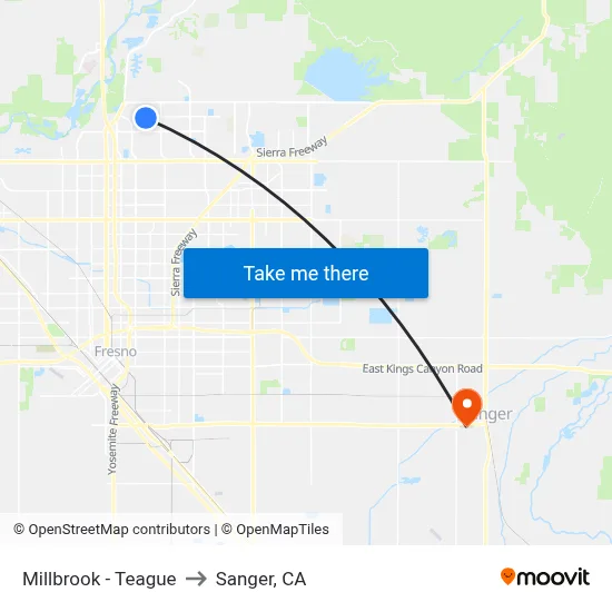 Millbrook - Teague to Sanger, CA map