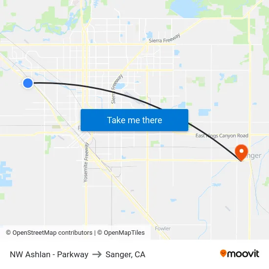 NW Ashlan - Parkway to Sanger, CA map