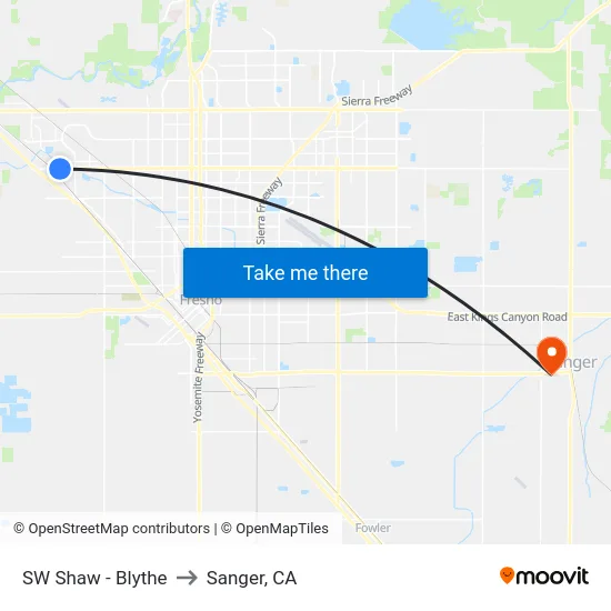SW Shaw - Blythe to Sanger, CA map