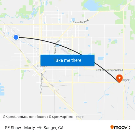 SE Shaw - Marty to Sanger, CA map