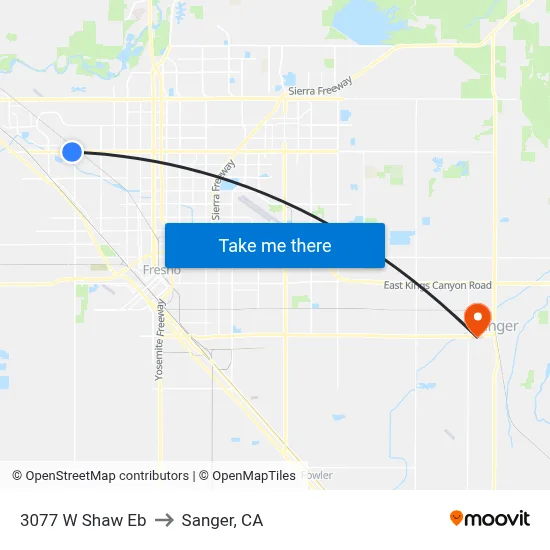 3077 W Shaw Eb to Sanger, CA map