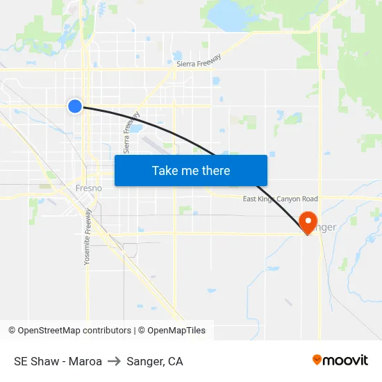 SE Shaw - Maroa to Sanger, CA map