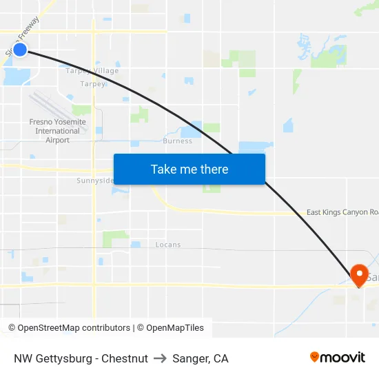 NW Gettysburg - Chestnut to Sanger, CA map