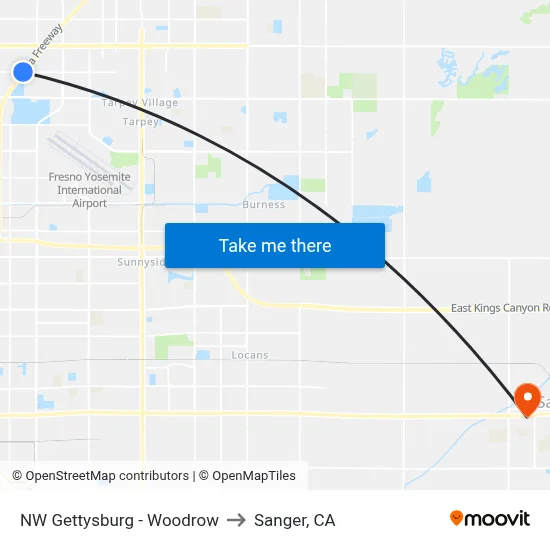 NW Gettysburg - Woodrow to Sanger, CA map