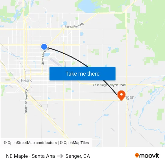 NE Maple - Santa Ana to Sanger, CA map