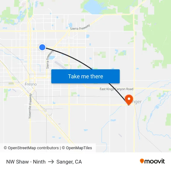 NW Shaw - Ninth to Sanger, CA map