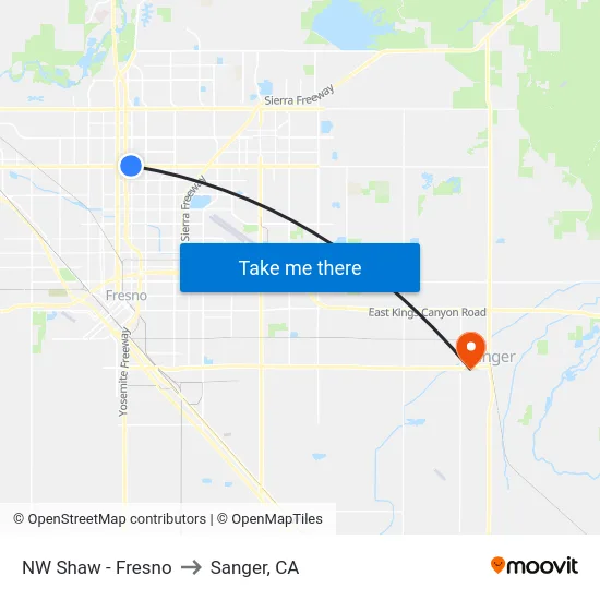 NW Shaw - Fresno to Sanger, CA map