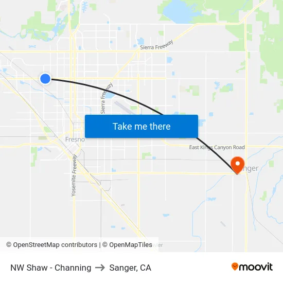 NW Shaw - Channing to Sanger, CA map