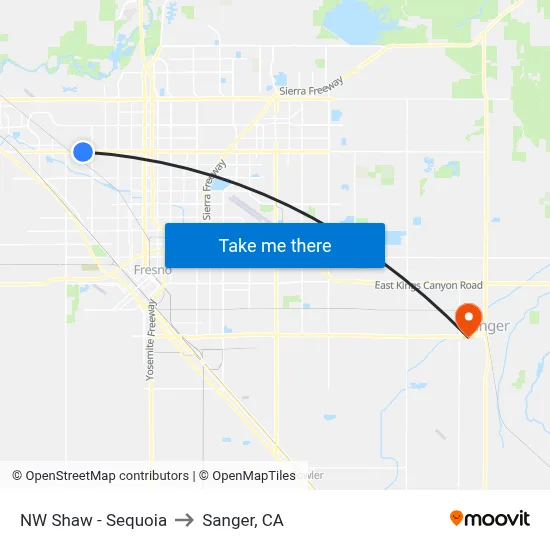 NW Shaw - Sequoia to Sanger, CA map