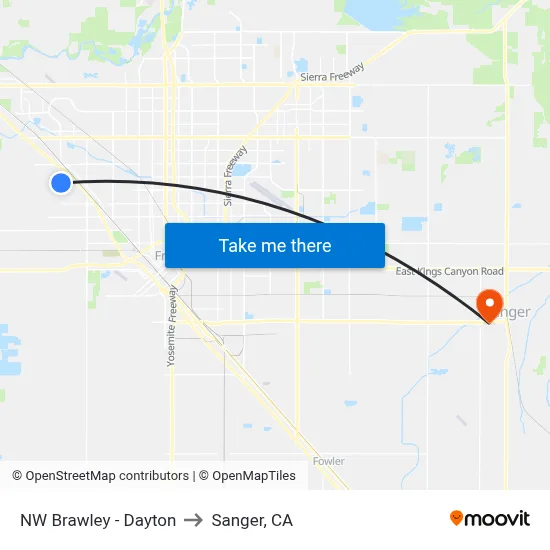 NW Brawley - Dayton to Sanger, CA map