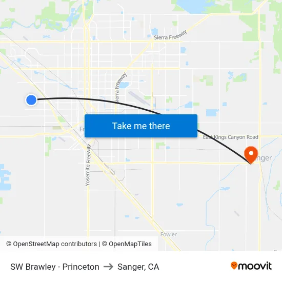 SW Brawley - Princeton to Sanger, CA map