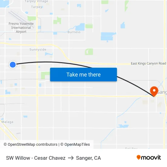 SW Willow - Cesar Chavez to Sanger, CA map