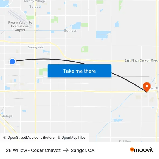 SE Willow - Cesar Chavez to Sanger, CA map