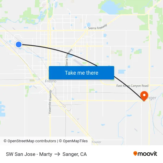 SW San Jose - Marty to Sanger, CA map