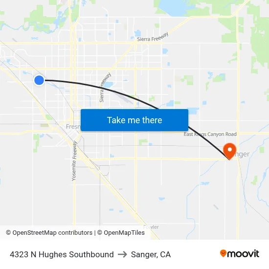 4323 N Hughes Southbound to Sanger, CA map