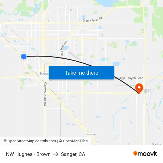 NW Hughes - Brown to Sanger, CA map