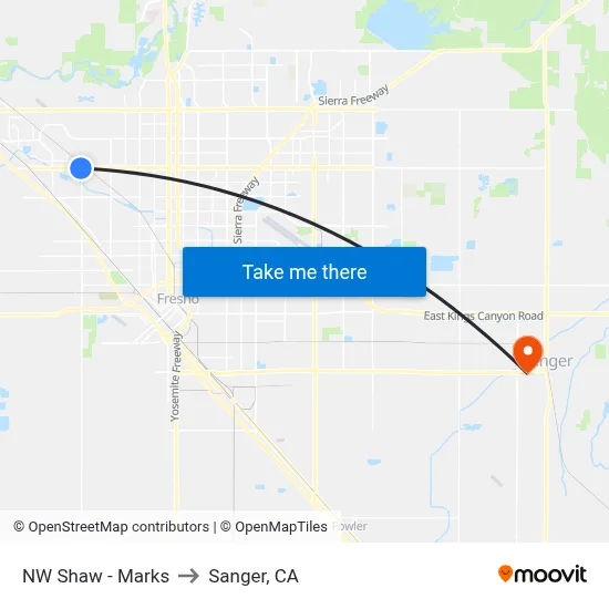 NW Shaw - Marks to Sanger, CA map