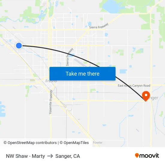 NW Shaw - Marty to Sanger, CA map