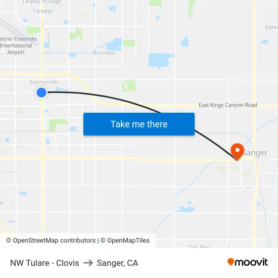 NW Tulare - Clovis to Sanger, CA map