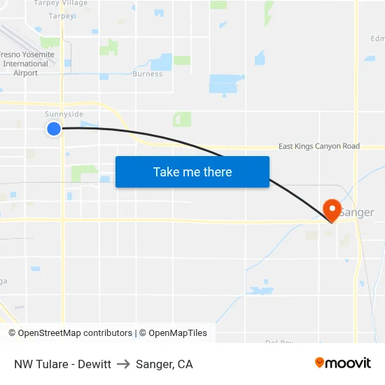 NW Tulare - Dewitt to Sanger, CA map