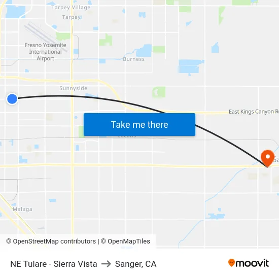NE Tulare - Sierra Vista to Sanger, CA map