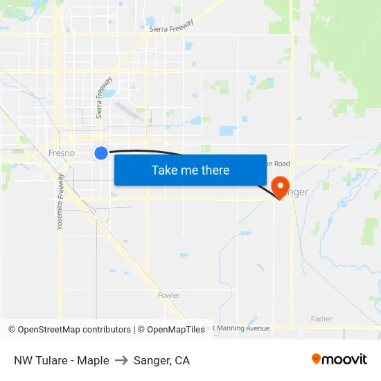 NW Tulare - Maple to Sanger, CA map