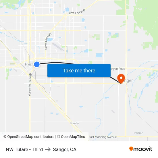 NW Tulare - Third to Sanger, CA map