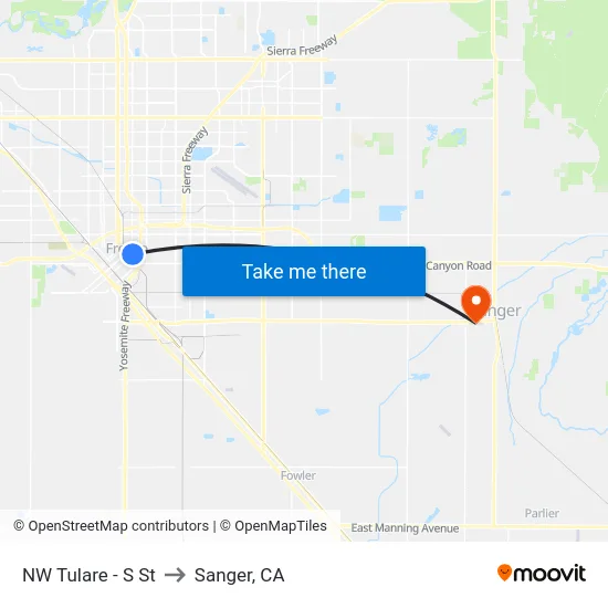 NW Tulare - S St to Sanger, CA map
