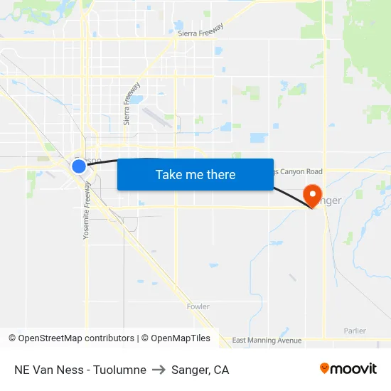 NE Van Ness - Tuolumne to Sanger, CA map