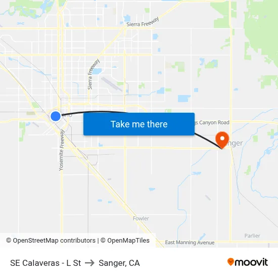 SE Calaveras - L St to Sanger, CA map