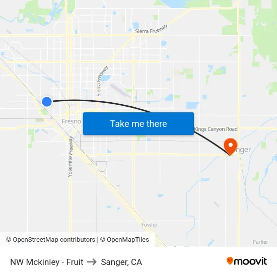 NW Mckinley - Fruit to Sanger, CA map