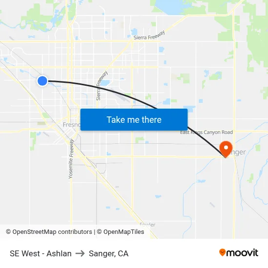 SE West - Ashlan to Sanger, CA map