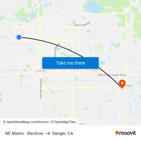 NE Marks - Barstow to Sanger, CA map