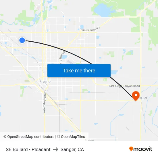 SE Bullard - Pleasant to Sanger, CA map