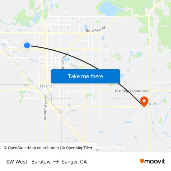 SW West - Barstow to Sanger, CA map