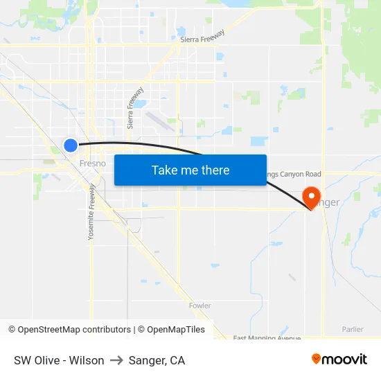 SW Olive - Wilson to Sanger, CA map