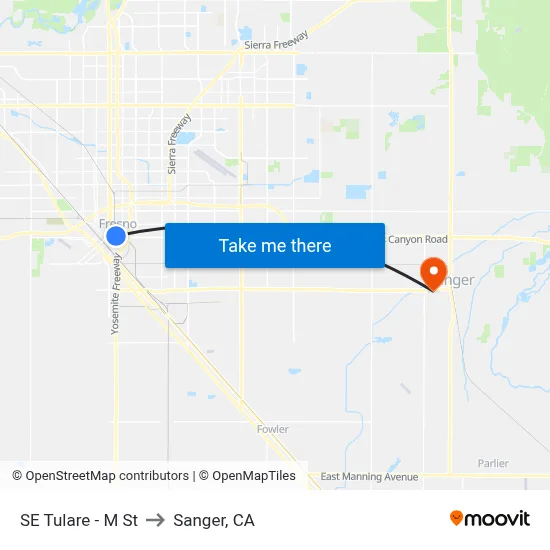 SE Tulare - M St to Sanger, CA map