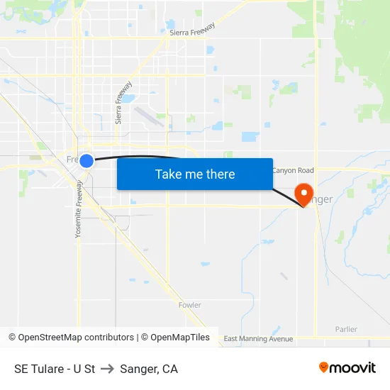 SE Tulare - U St to Sanger, CA map
